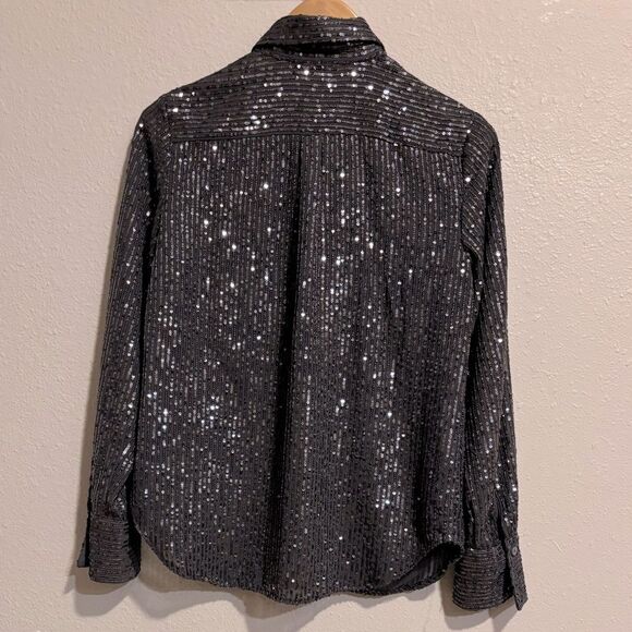 Anthropologie Remie Sequin Button Down Slate Gray Size Small Excellent Condition - Picture 8 of 10